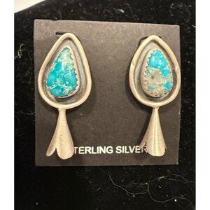 Artisan Sterling Silver Whitewater Turquoise Teardrop Earrings Southwest 5g gift